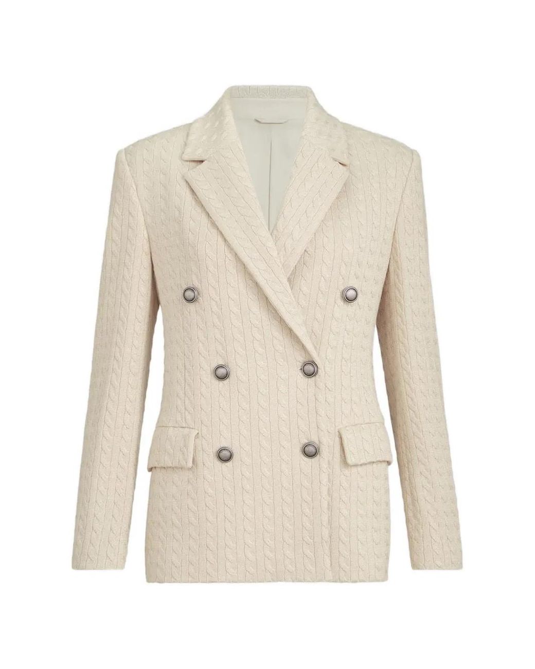 Brunello Cucinelli Natural Sparkling Cotton English Rib Knit Blazer With Monili