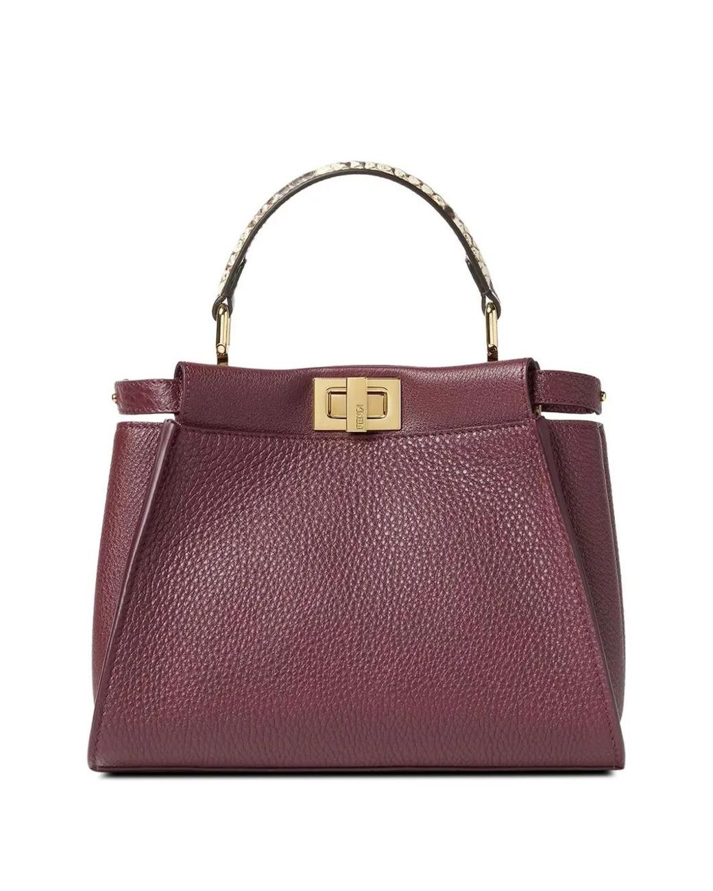 Fendi Purple Peekaboo Mini Burgundy Cuoio Romano Leather Bag