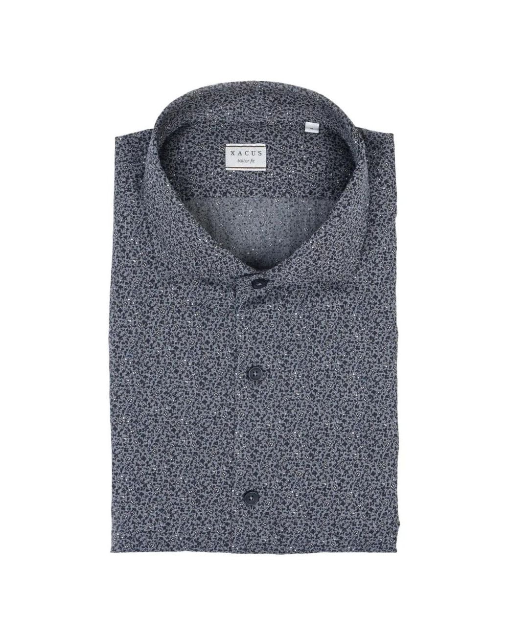Xacus Blue Tailor-Fit Floral-Print Shirt for men