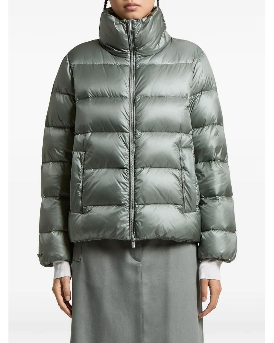 Peserico Gray Quilted High-Neck Jacket