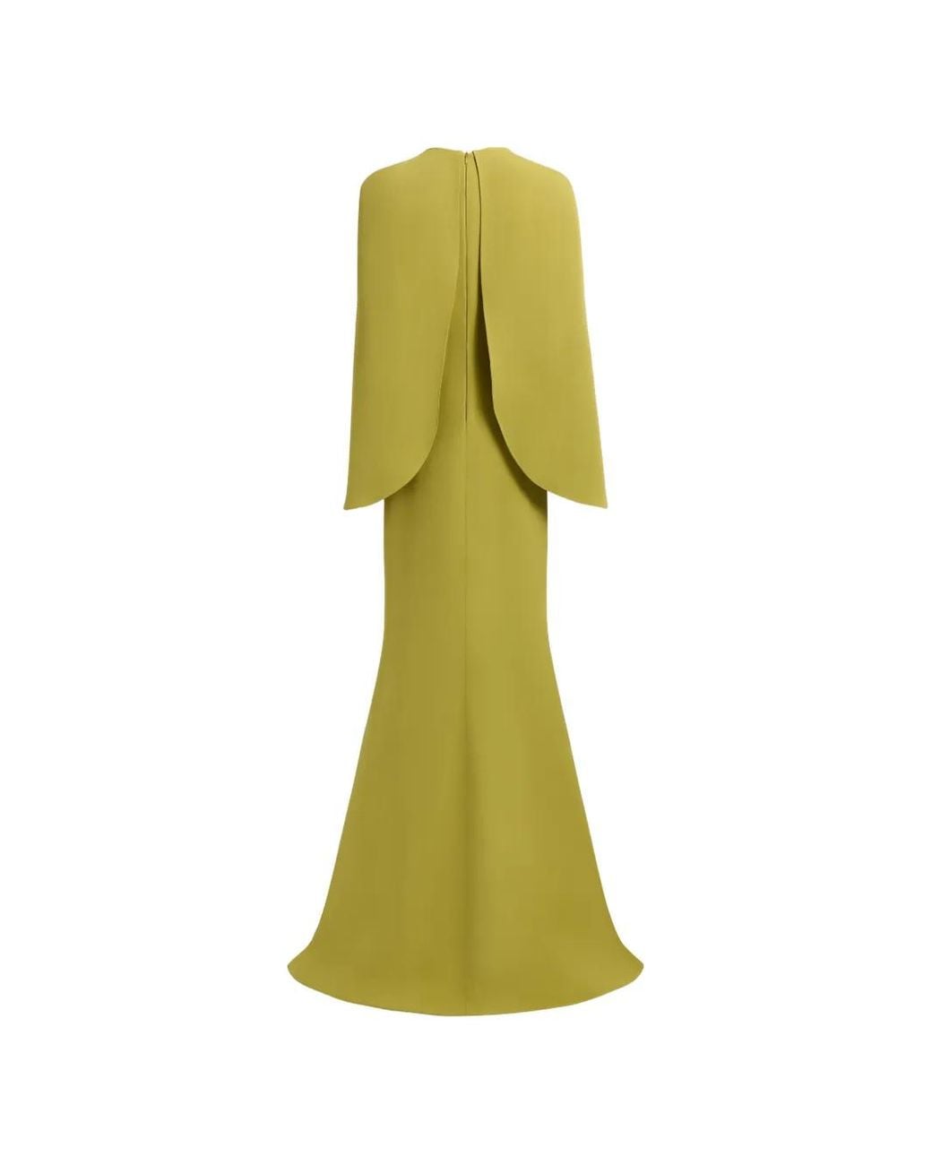 Elie Saab Green Cape-Detail Brooch-Embellished Maxi Dress