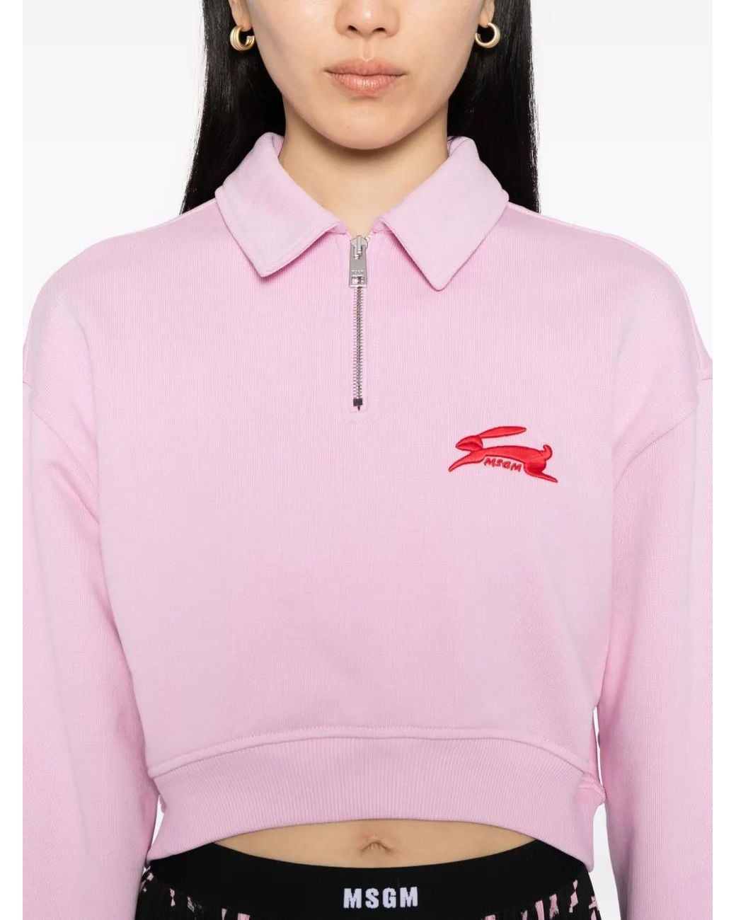 MSGM Pink Logo-Embroidered Top