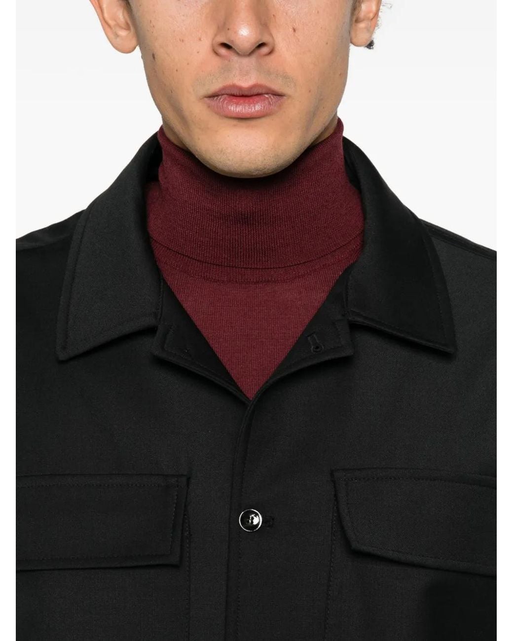 Eraldo Black Button-Fastening Chest-Pocket Jacket for men