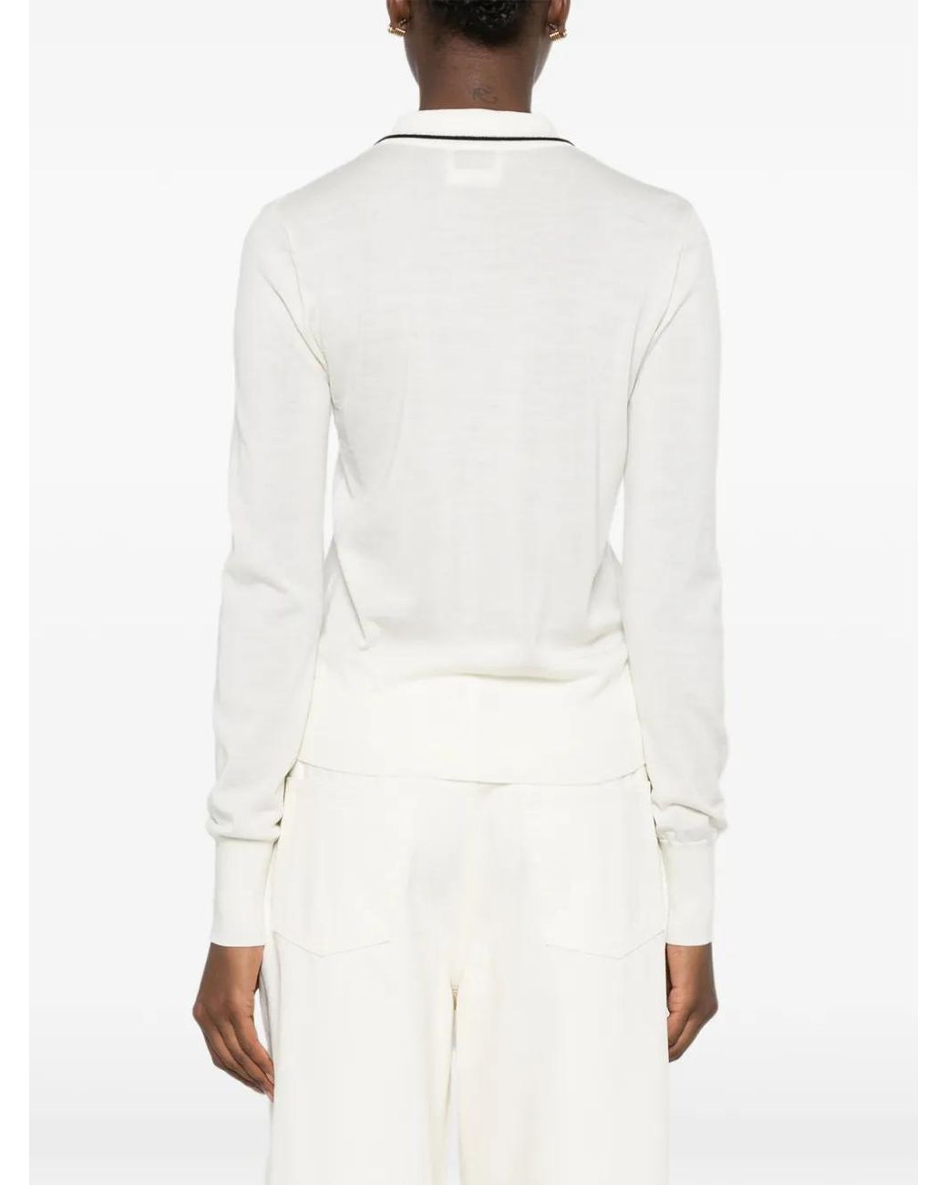 Forte_forte White Ruffled-Trim Polo Top