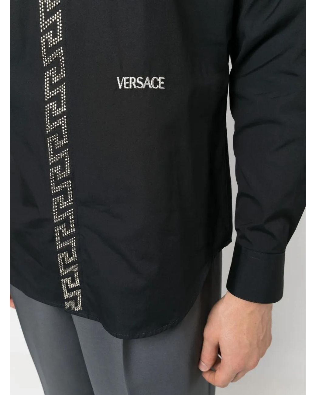 Versace Black Greek Key-Embroidered Shirt for men