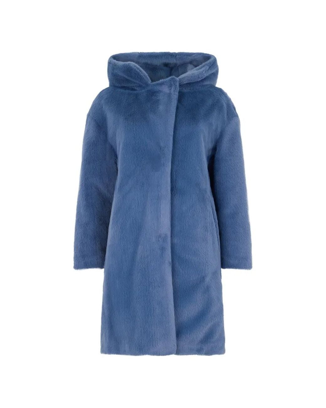 Herno Blue Faux-Fur Hooded Coat