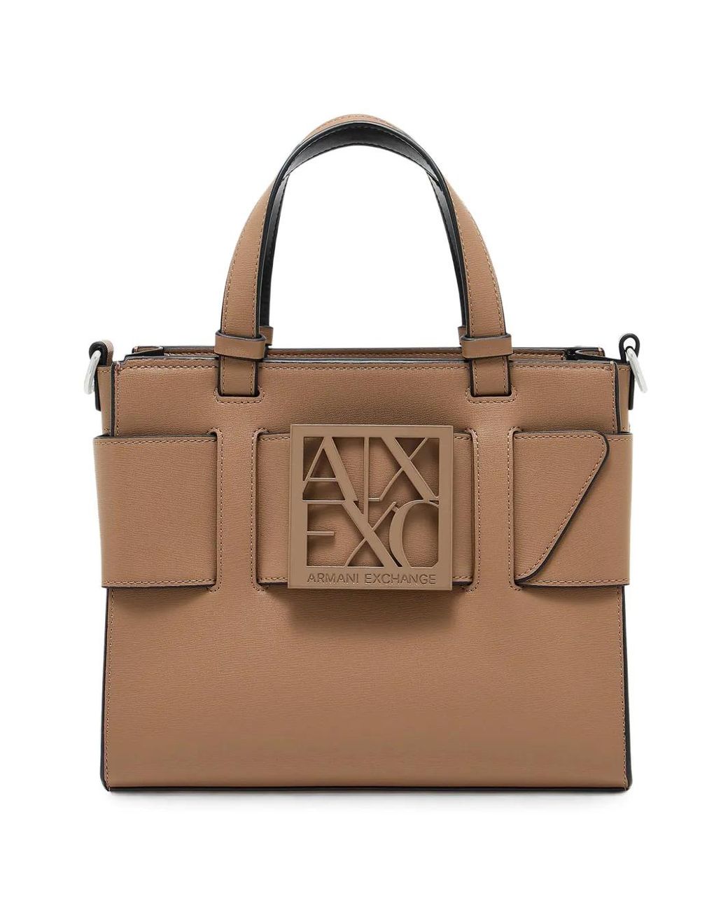ARMANI EXCHANGE Brown Logo-Plaque Tote Bag