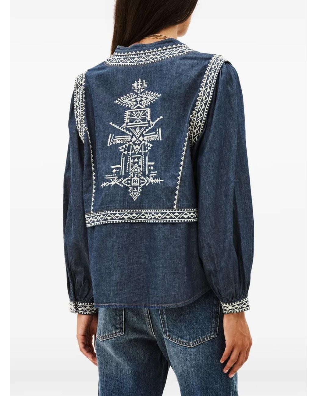Ba&sh Blue Bestickte Laura Bluse