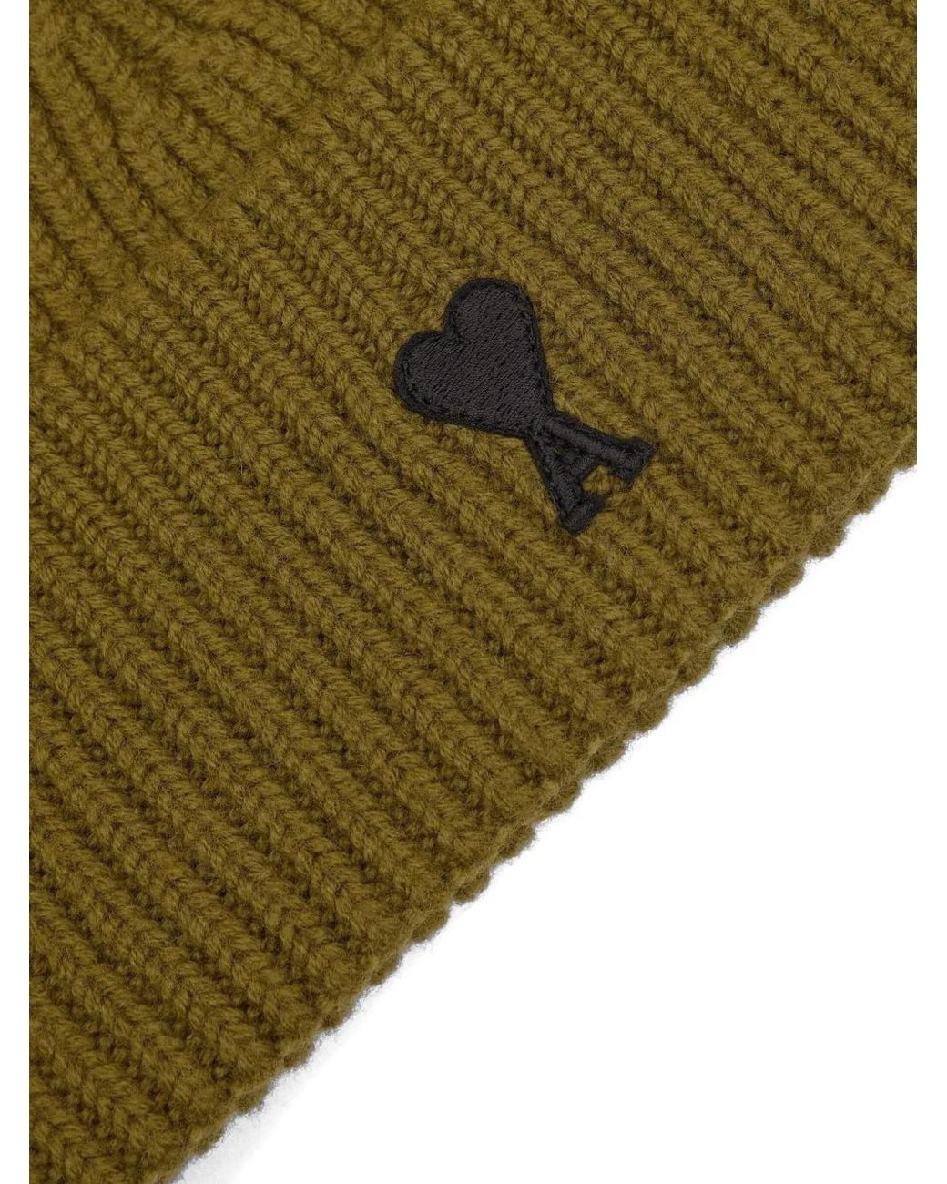 AMI Green Ami De Coeur Wool Beanie