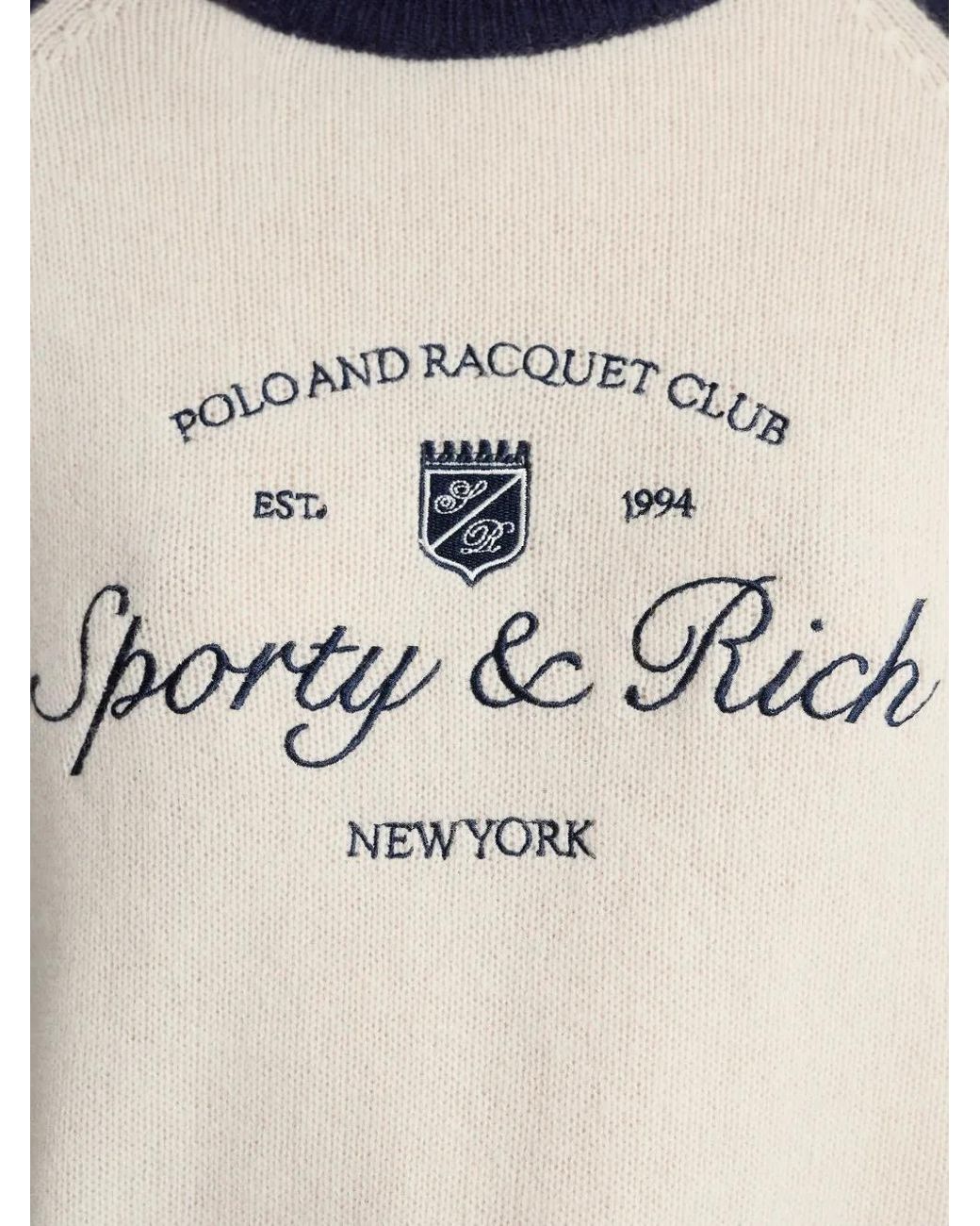 Sporty & Rich Blue Raglan-Sleeve Embroidered Sweater