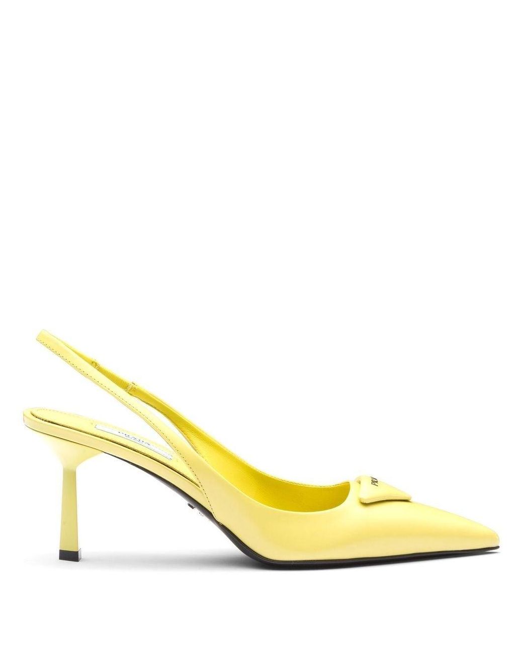Prada Triangle Logo Slingback Pumps in Yellow | Lyst UK