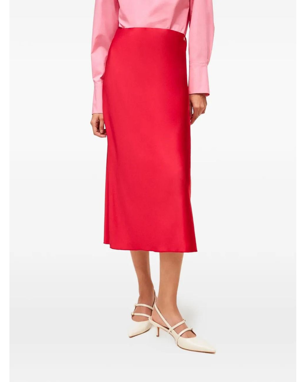 Twinset Red Long Satin Skirt