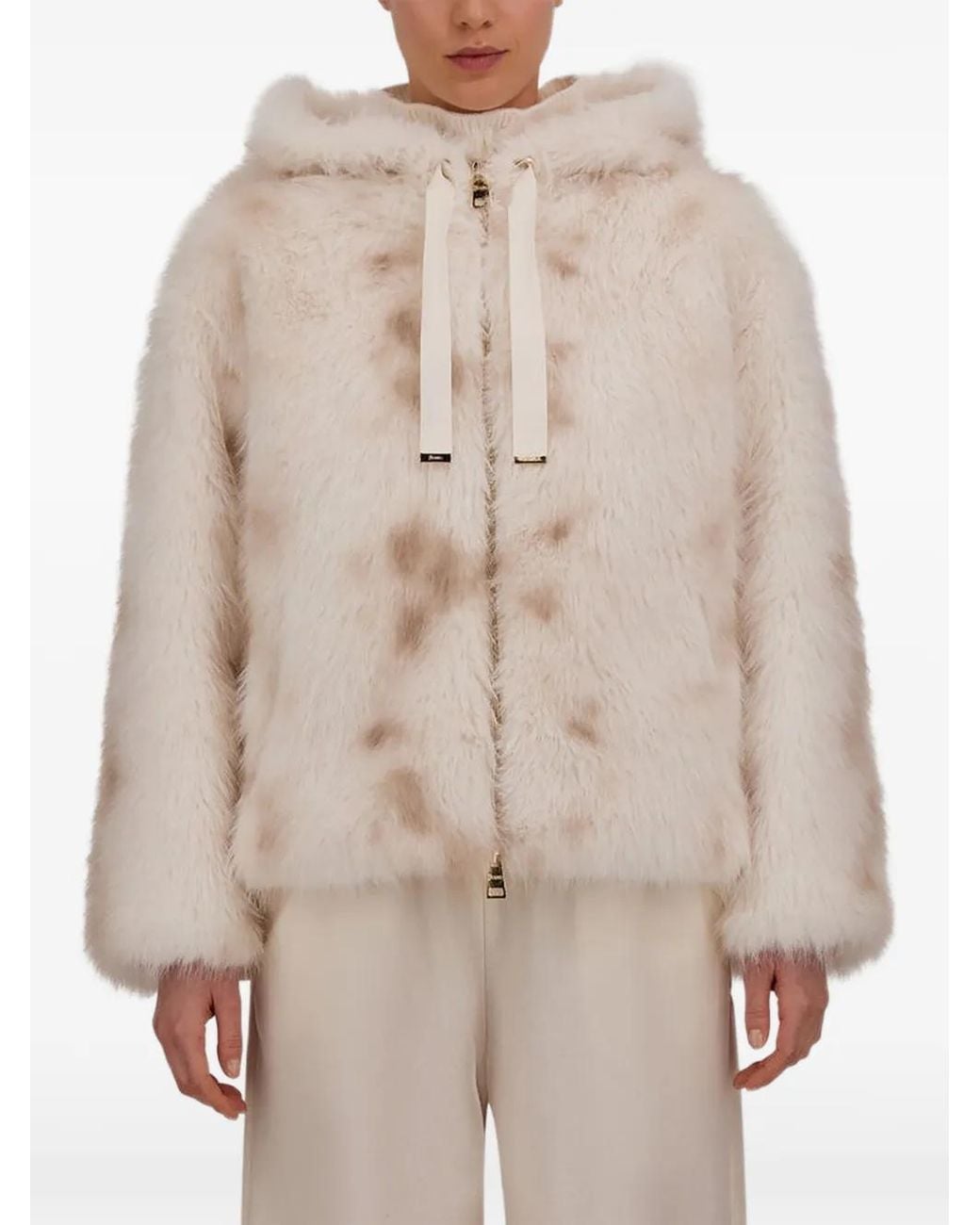 Herno White Lynx-Effect Faux-Fur Jacket