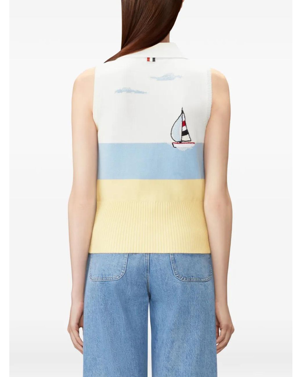 Thom Browne White Sleeveless Polo Shirt