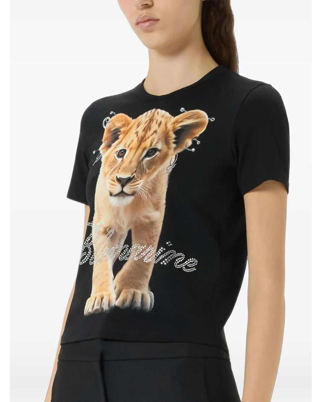 Blumarine Black Lion-Print Embellished T-Shirt