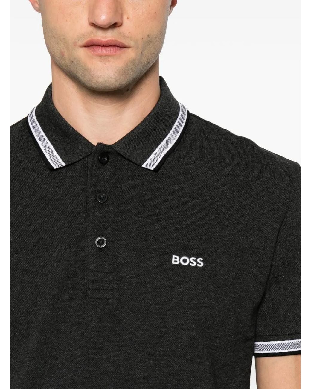 Boss Black Logo-Print Tipped Polo Shirt for men