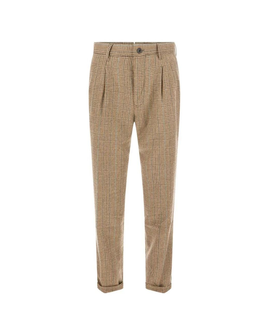 Incotex Natural Prince Of Wales Check Pleated Trousers for men