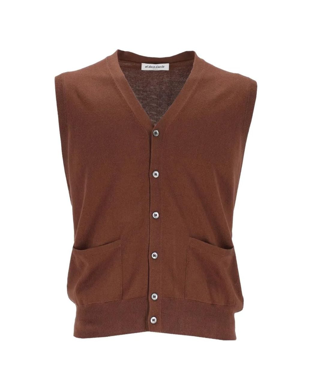 Al Duca D'aosta Brown Button-Up V-Neck Knitted Vest for men