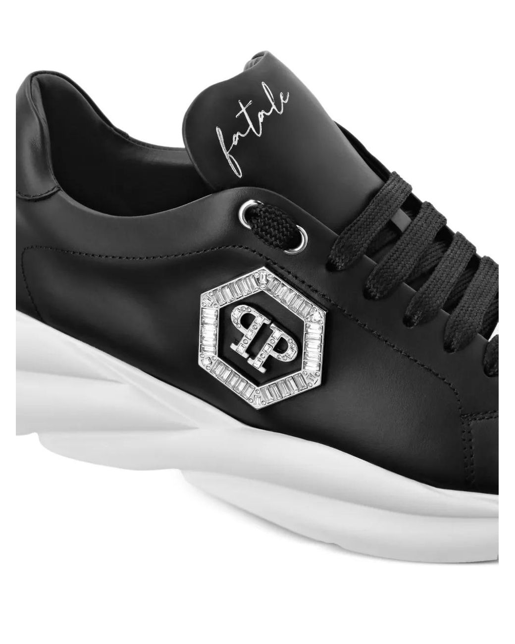 Philipp Plein Black Nappa Leather Runner Crystal Fatale Sneakers