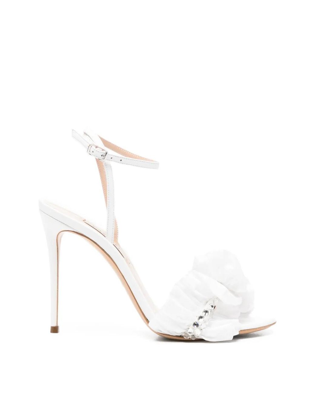 Casadei White Ruffled Embellished Sandals