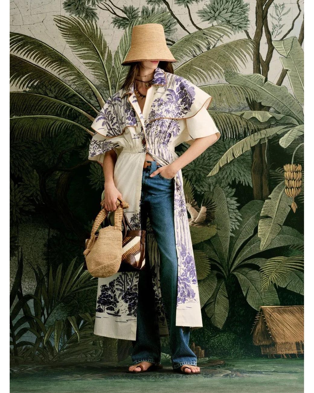 Johanna Ortiz White Paper Flower Floral-Print Trenchcoat