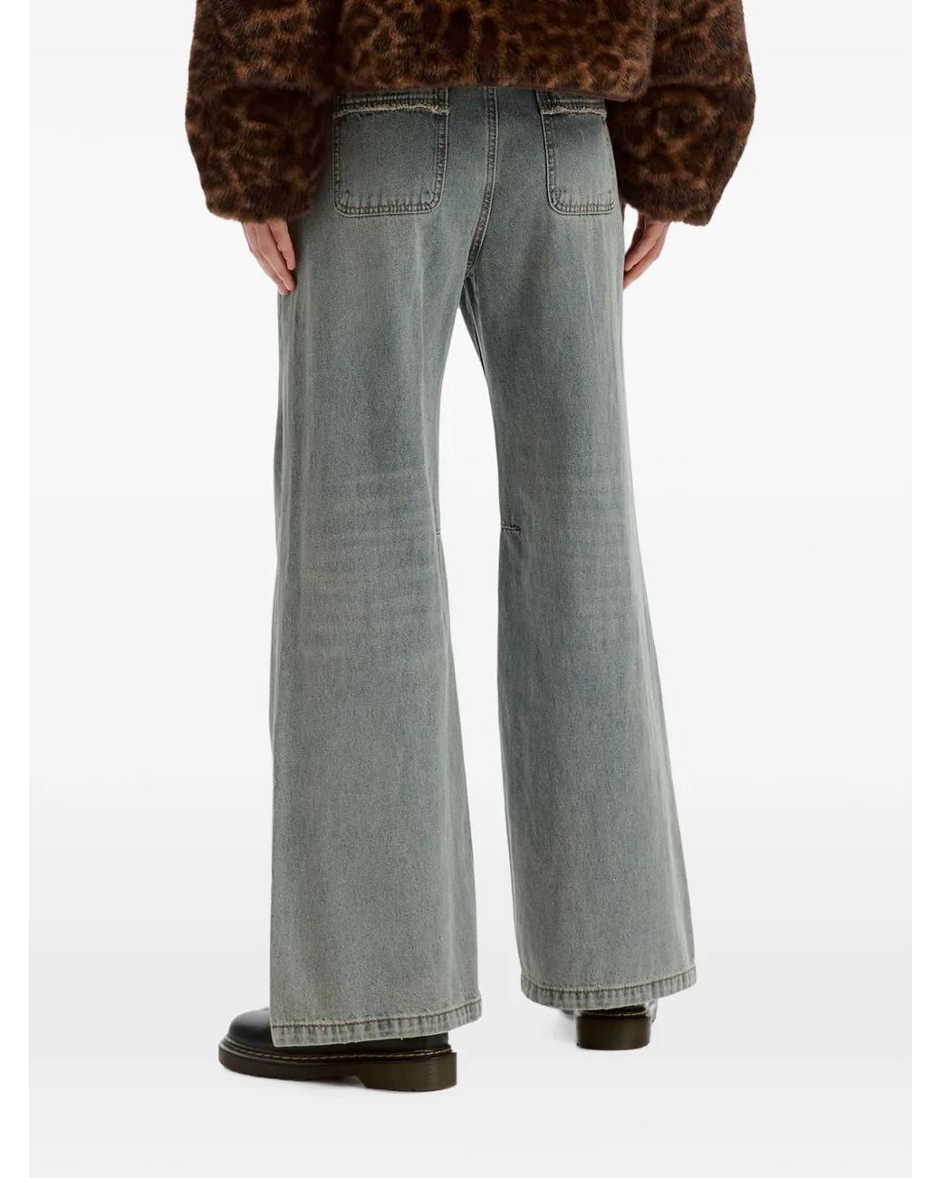 Izzue Gray Distressed Wide-Leg Jeans