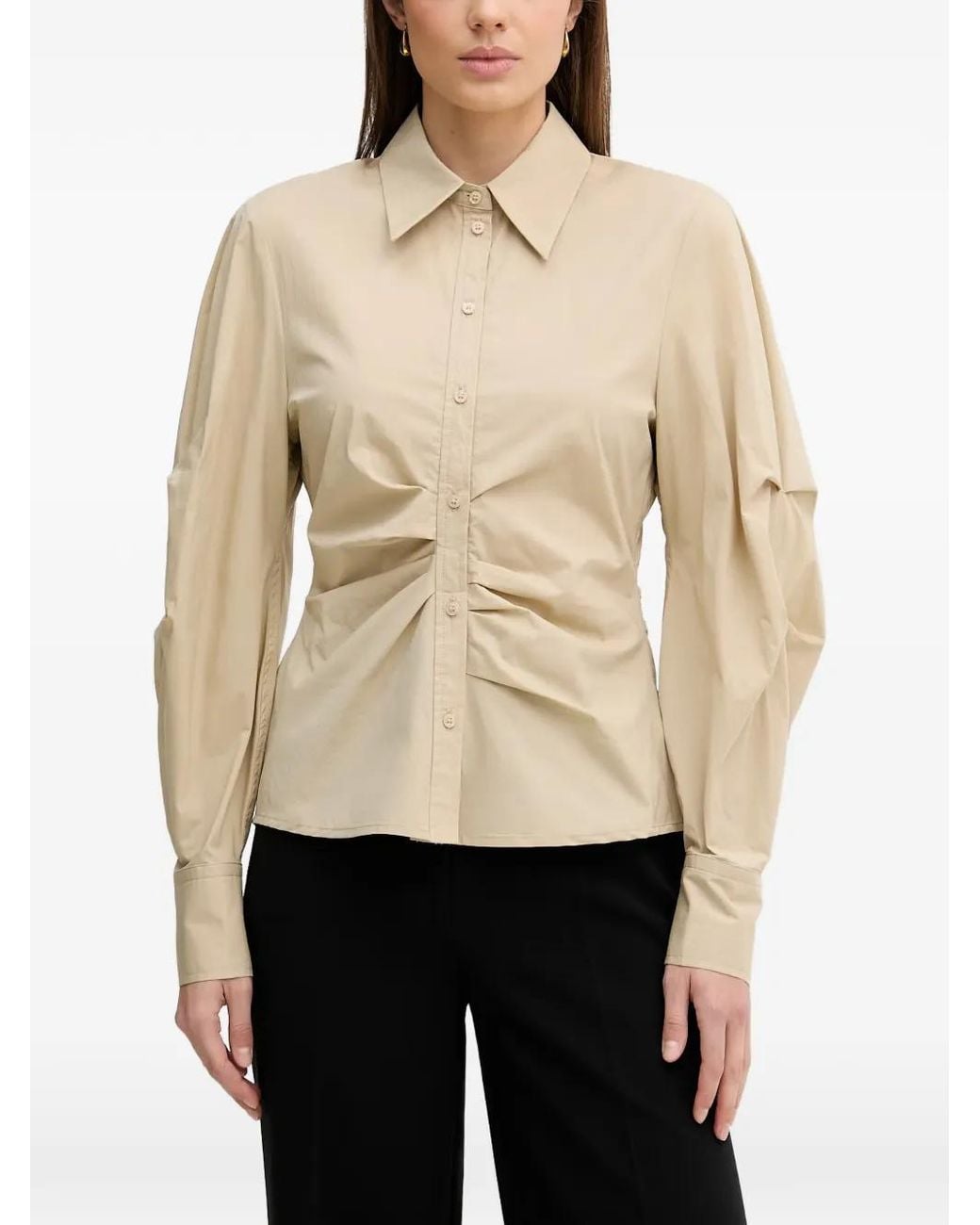 Sisley Natural Gathered Puff-Sleeve Shirt