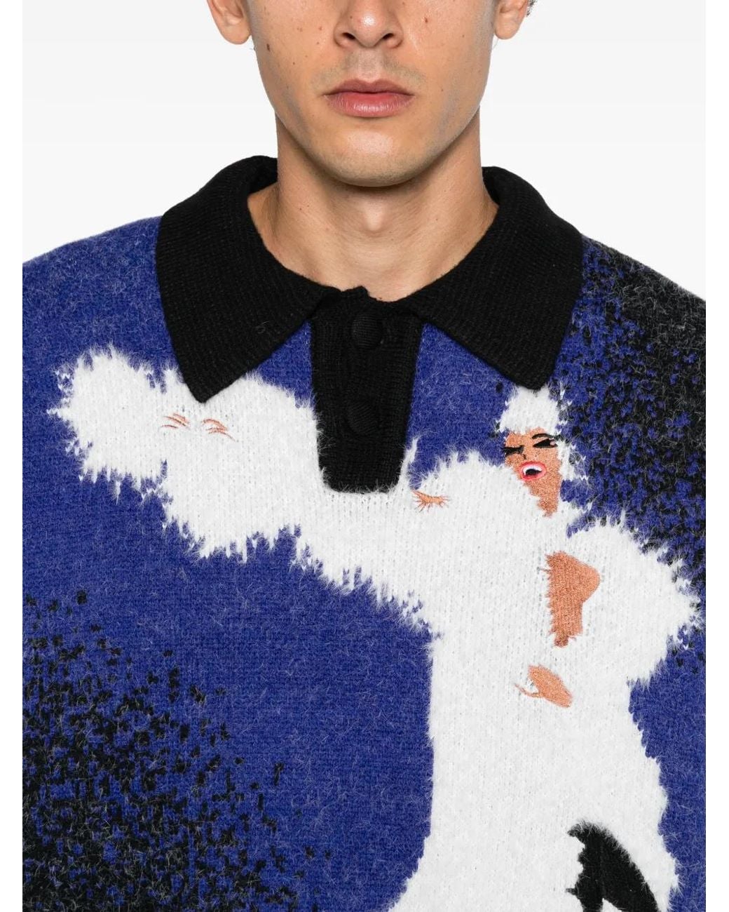 House of Errors Blue Graphic-Intarsia Polo Shirt for men