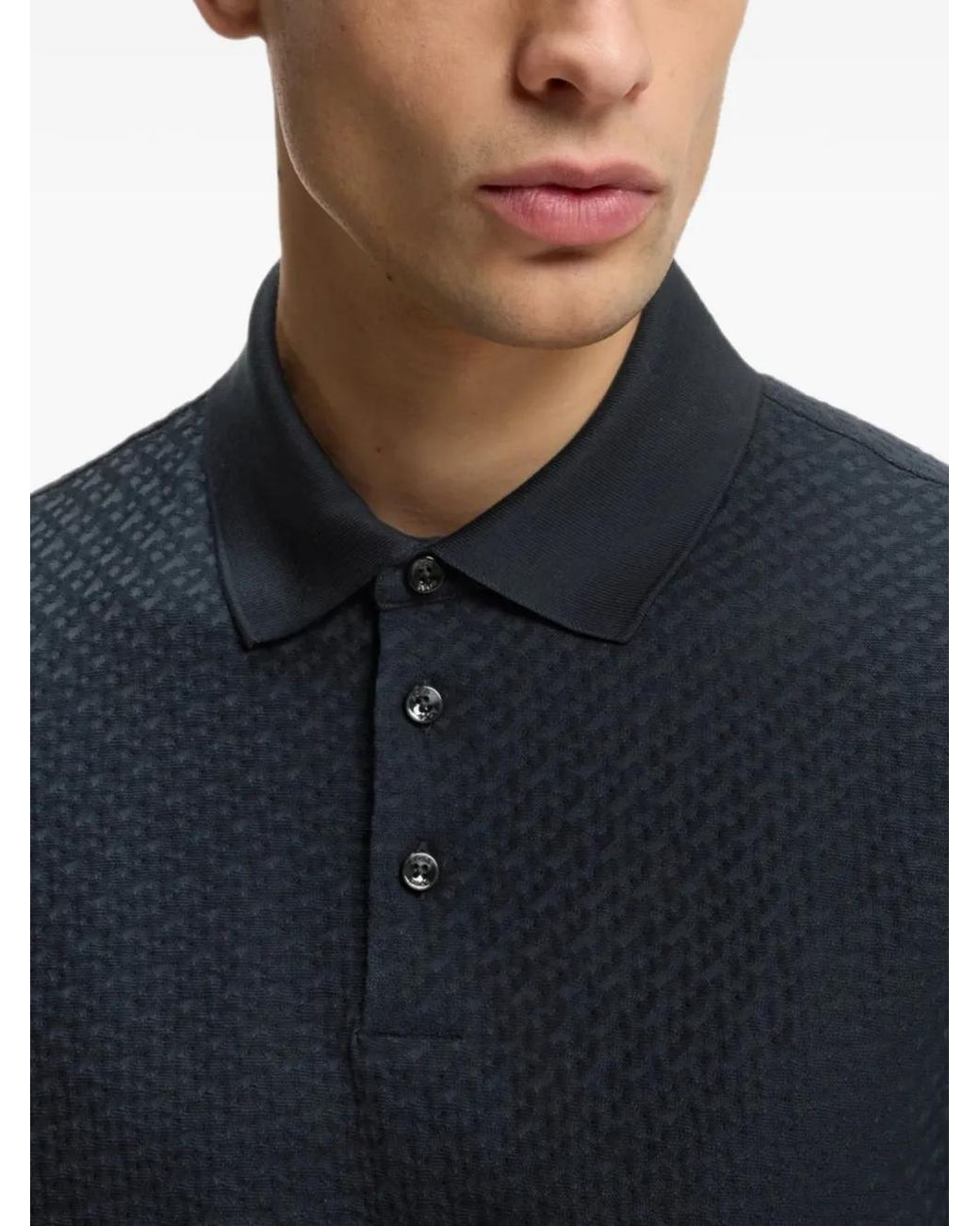 Boss Blue Monogram-Jacquard Polo Shirt for men