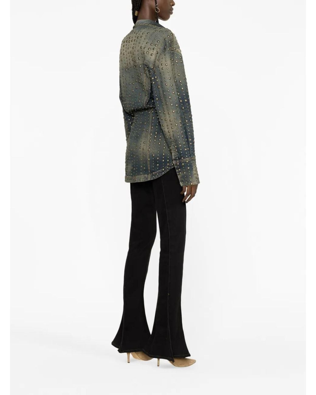 Blumarine Gray Stud-Design Old-Washed Denim Jacket