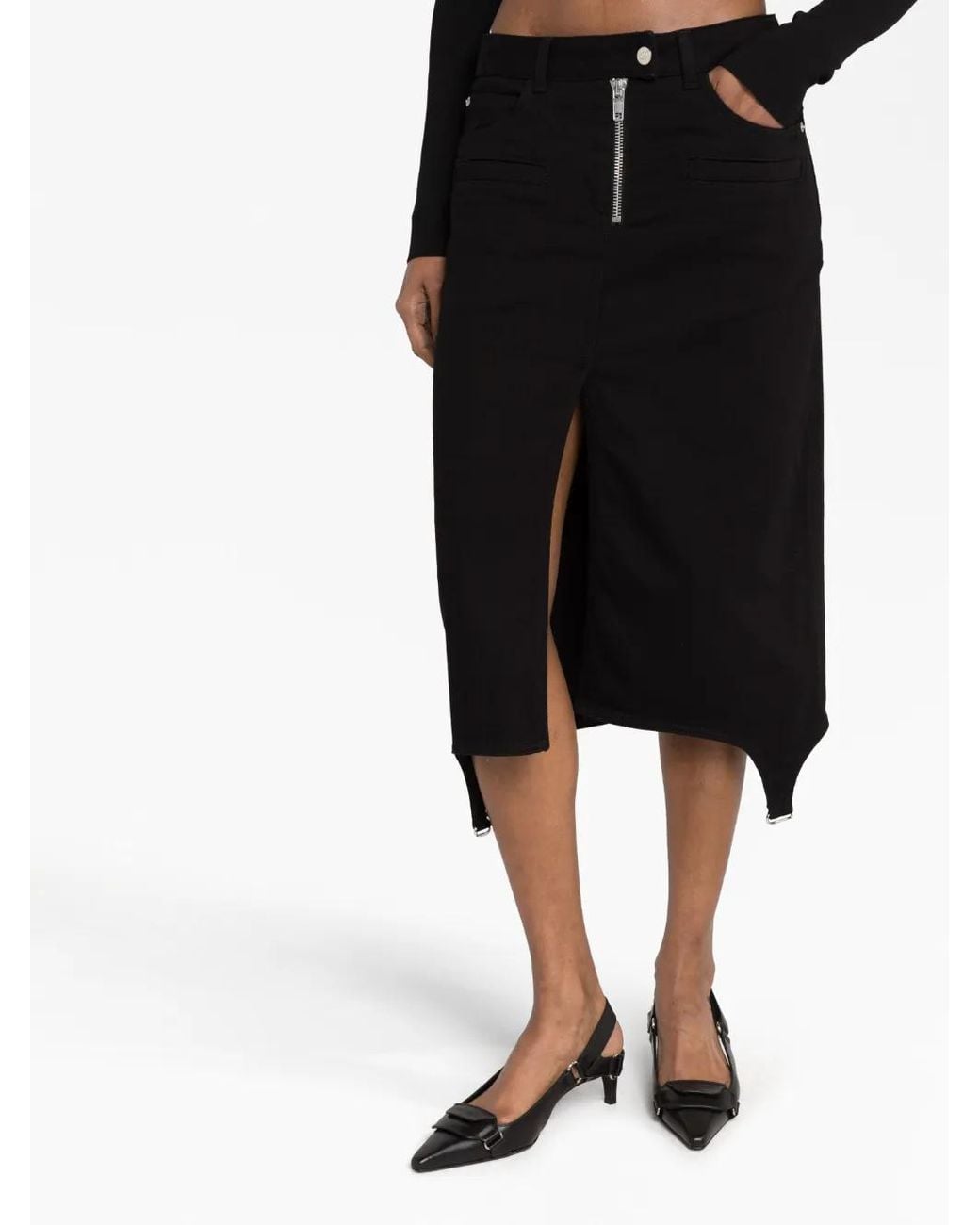 Courreges Black Asymmetric Zipped Denim Skirt