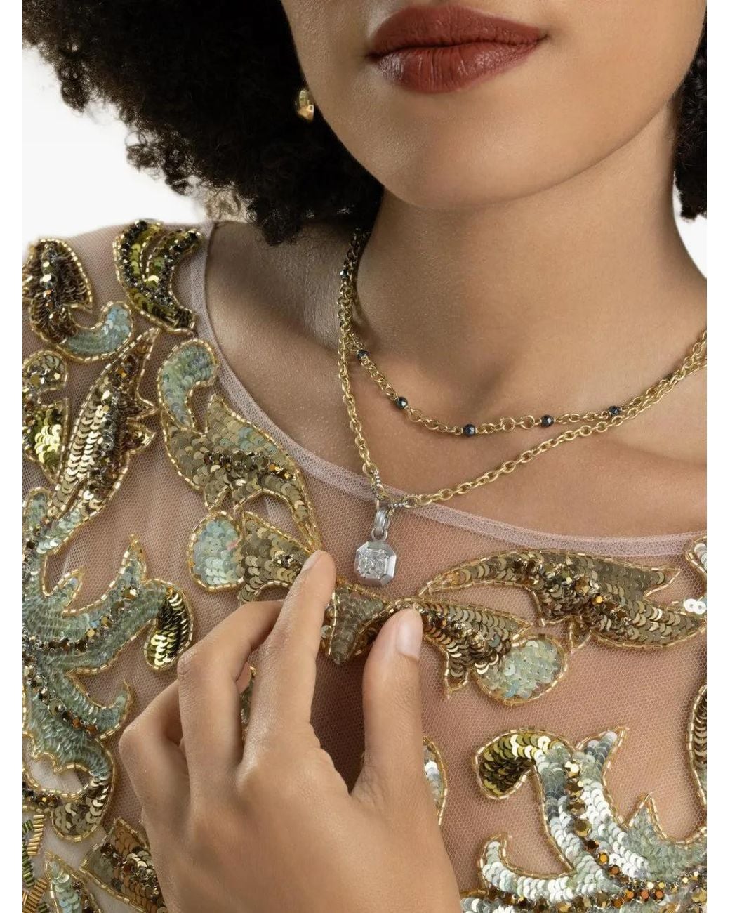 Sylva & Cie White Pendentif En Mosaïque À Diamants