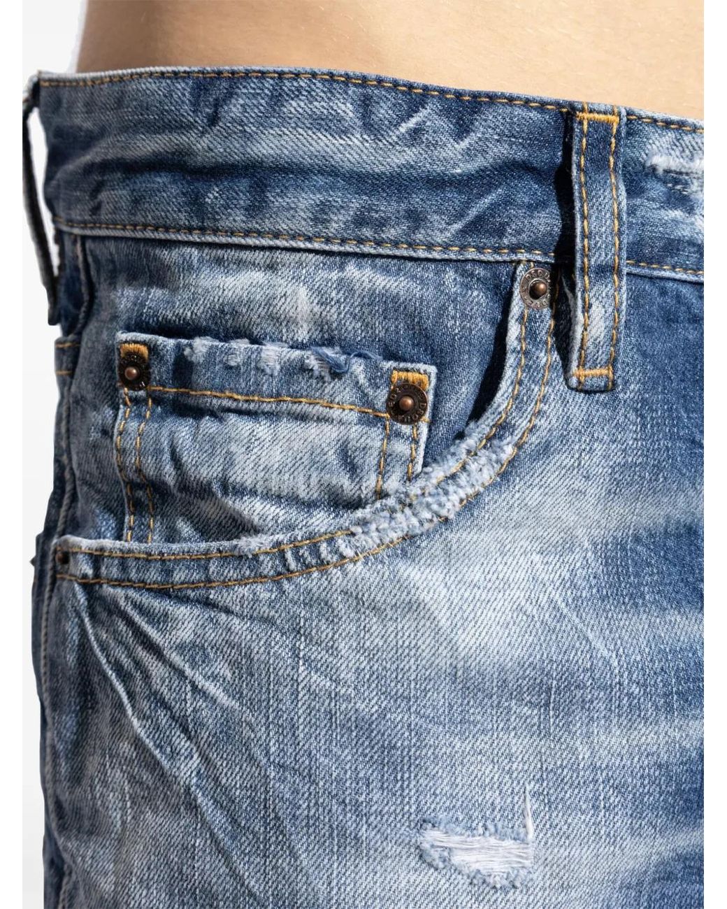 DSquared² Blue Ripped Straight-Leg Jeans for men