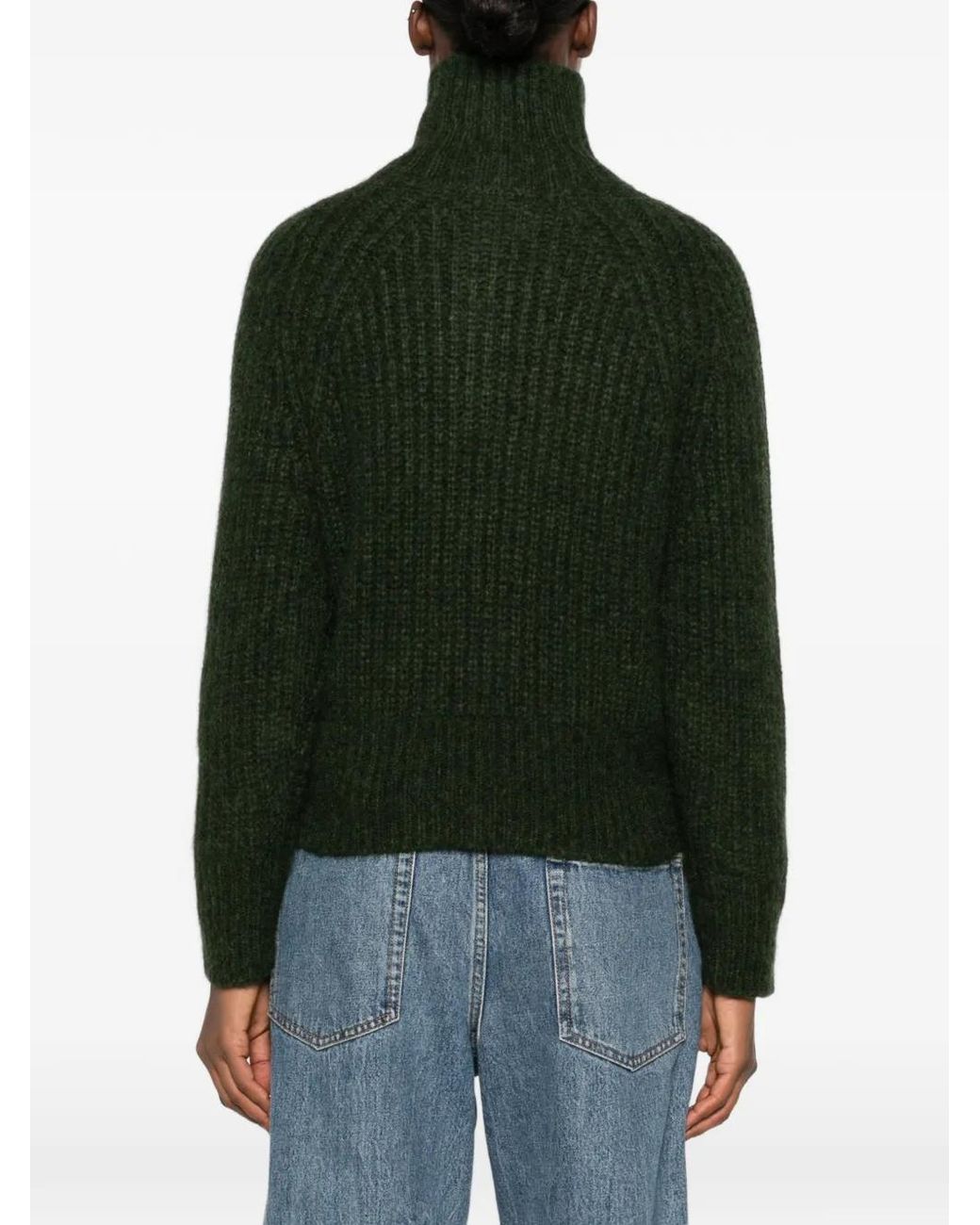 Allude Green Troyer Ribbed-Knit Quarter-Zip Sweater
