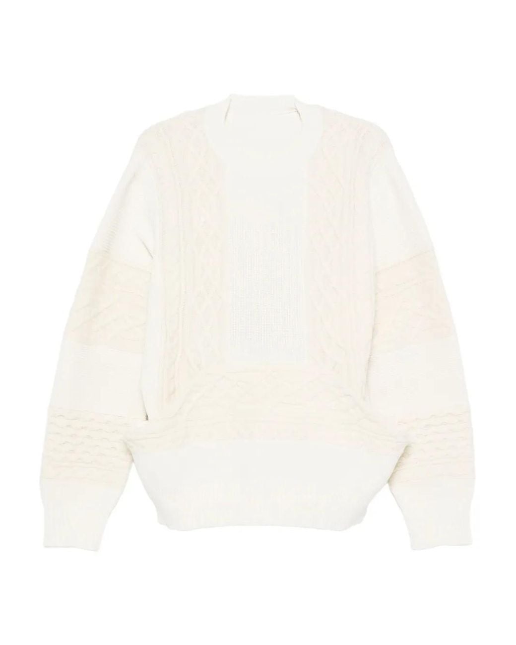 Sacai White Cable-Knit Panelled Sweater for men