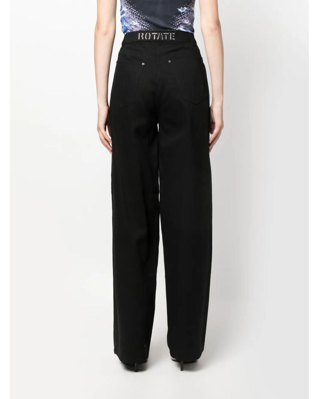 ROTATE BIRGER CHRISTENSEN Black Logo-Embellished Straight-Leg Jeans