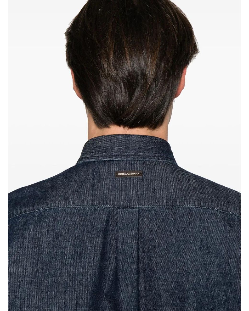 Dolce & Gabbana Blue Logo-Patch Shirt for men