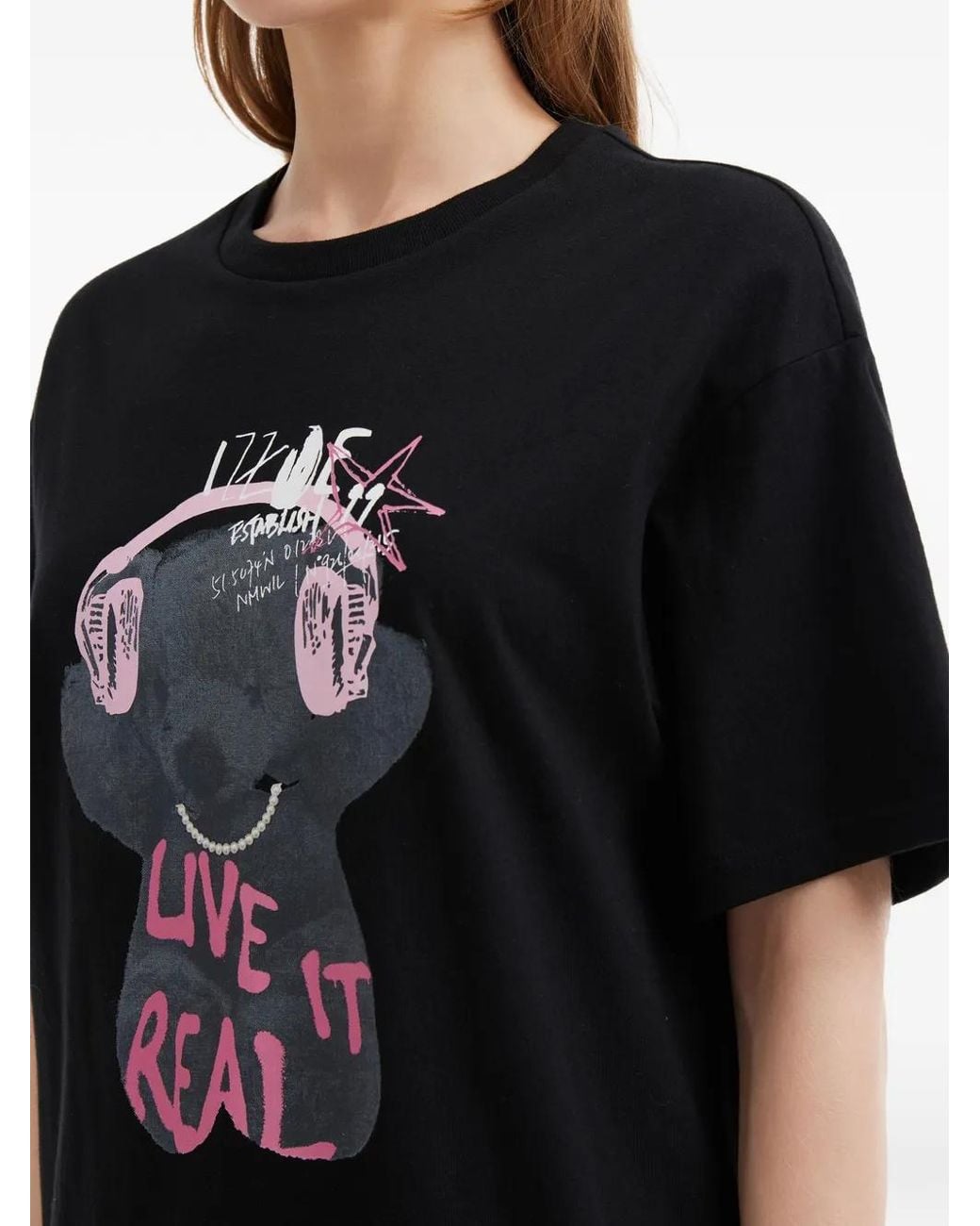 Izzue Black Graphic-Print T-Shirt