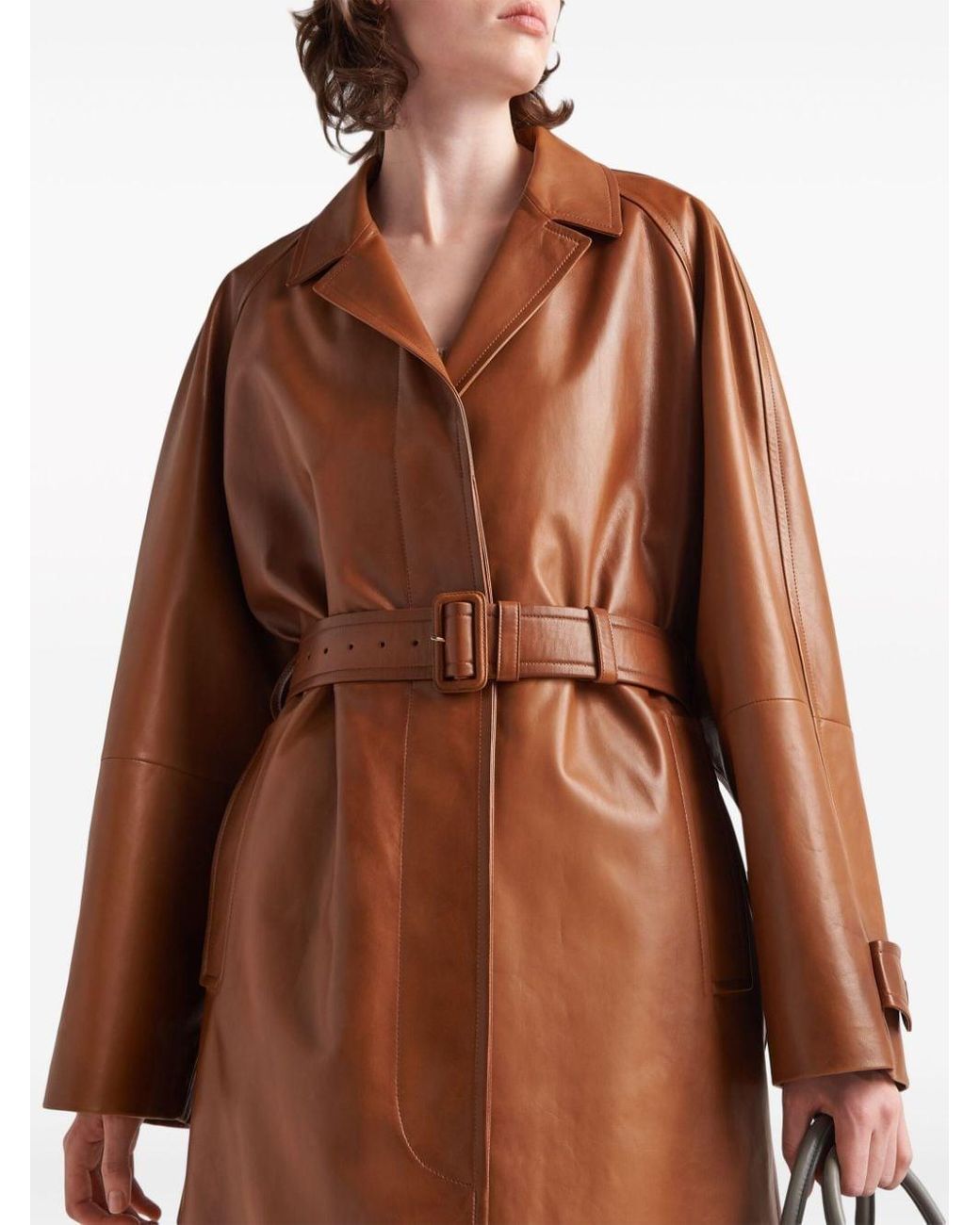 Belted leather shop trench
