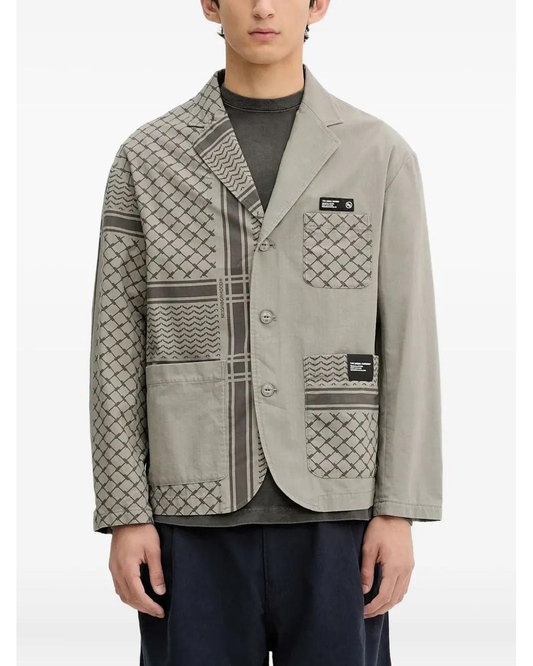 Neighborhood Gray Shemagh Patchwork Blazer for men