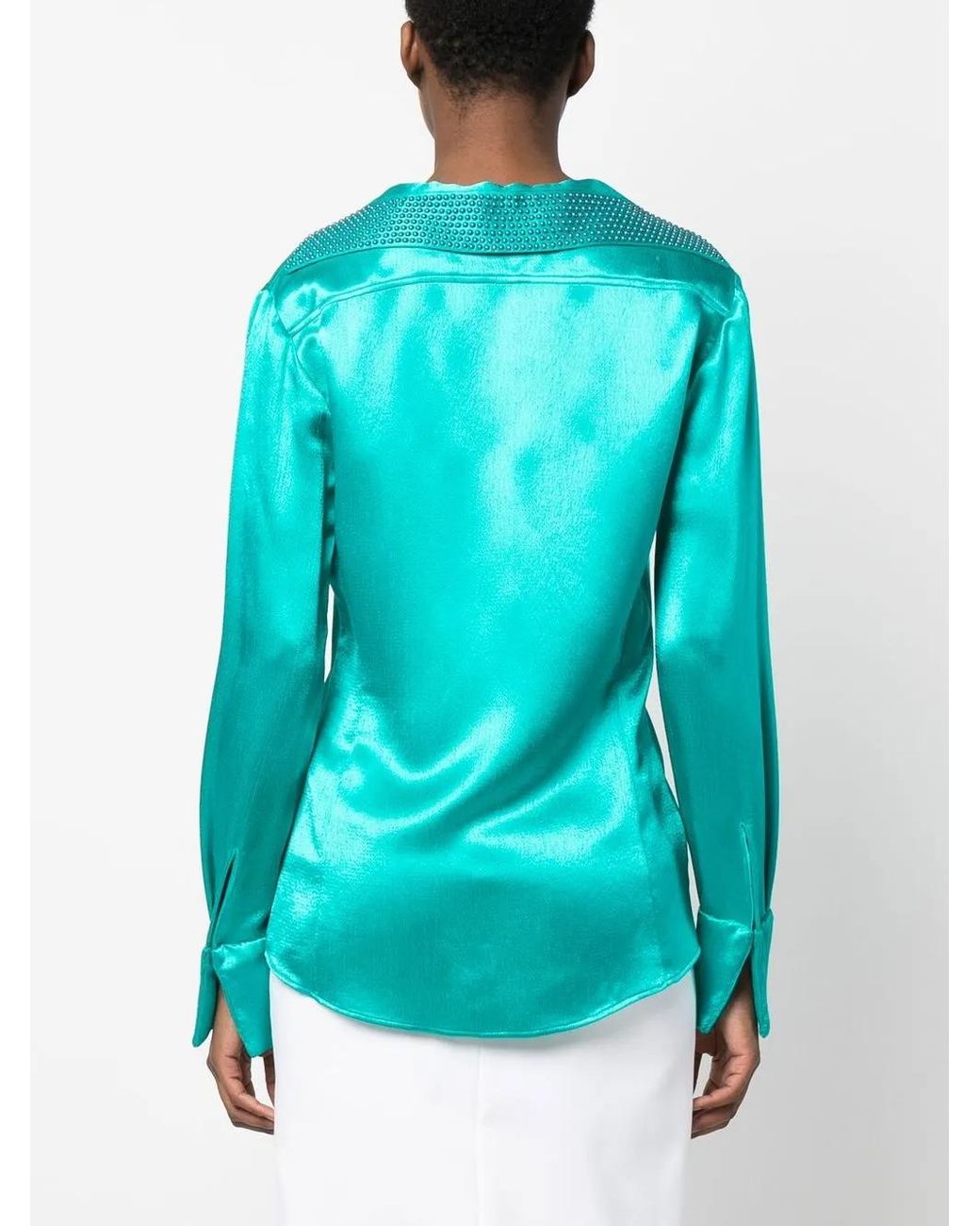 Genny Blue Stud-Embellished Satin Shirt