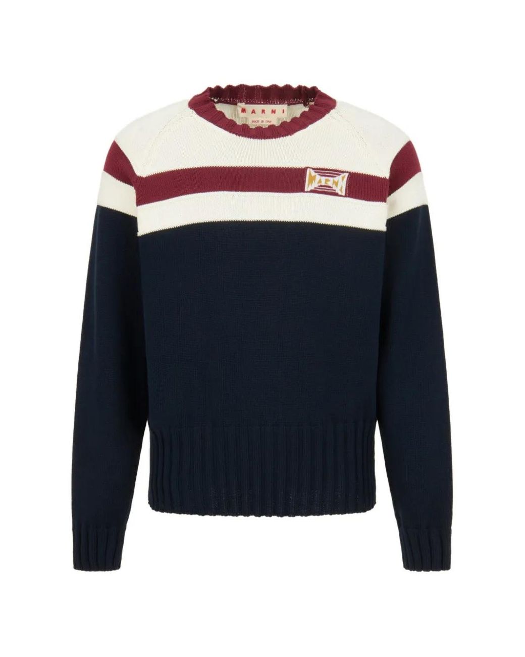 Marni Blue Cotton Jumper With Contrast Stripe for men