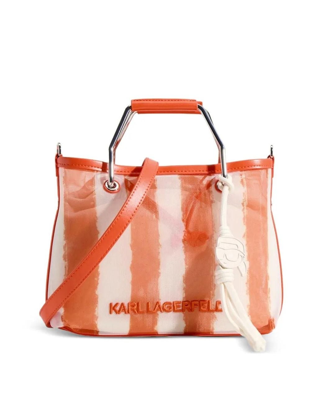 Karl Lagerfeld Orange Ikon Striped Mesh Tote Bag