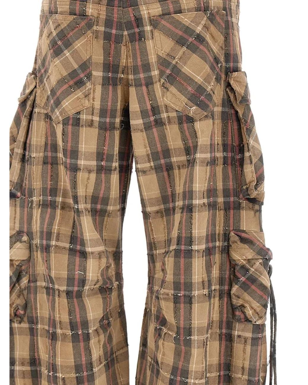 The Attico Natural Checked Multi-Pocket Trousers