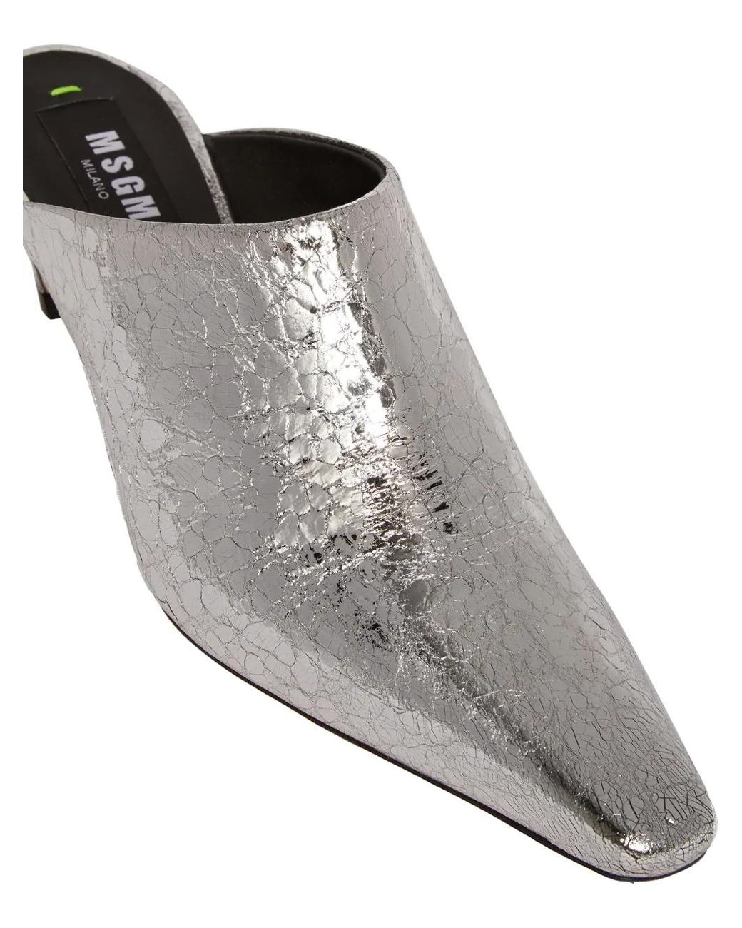 MSGM White Metallic Leather Mules