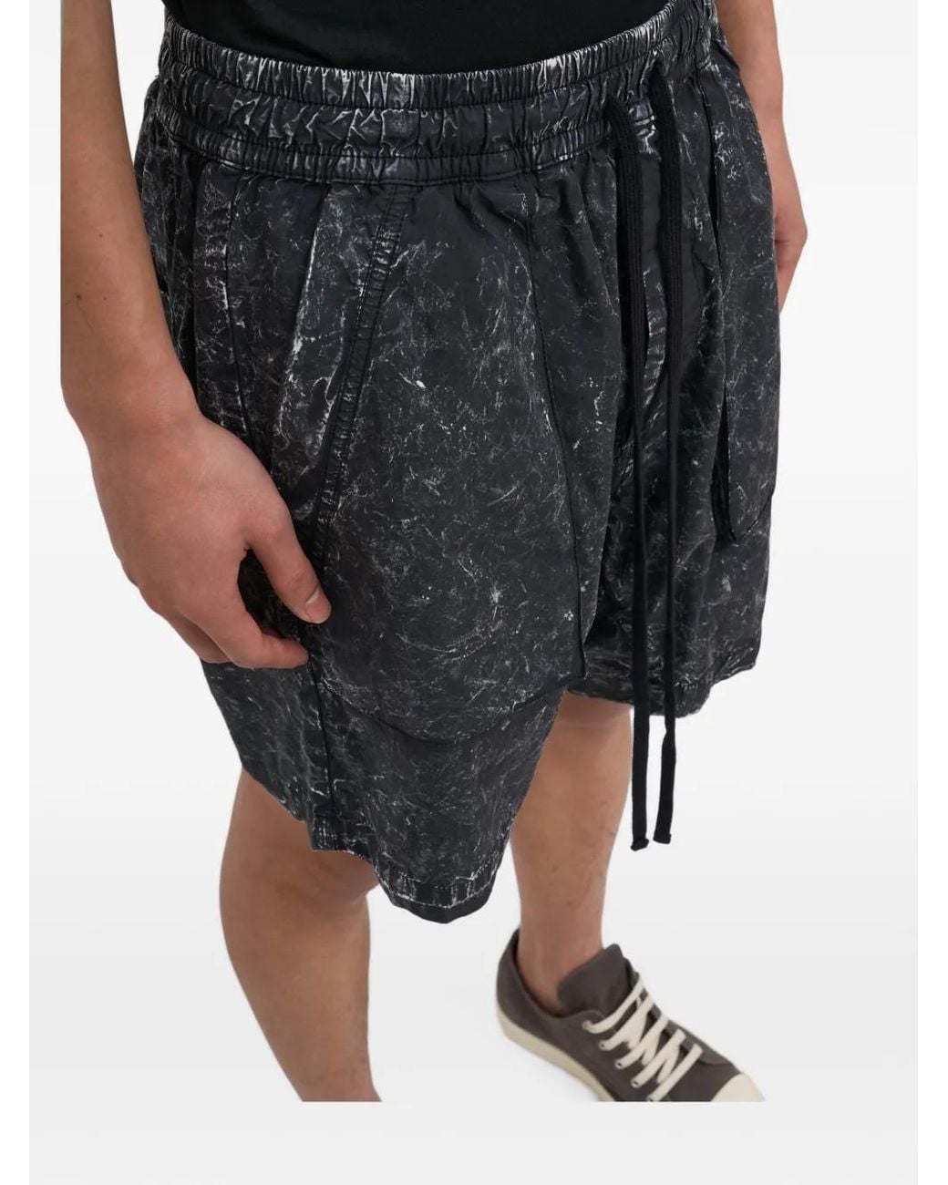 Thom Krom Black Marble-Print Drop-Crotch Shorts for men