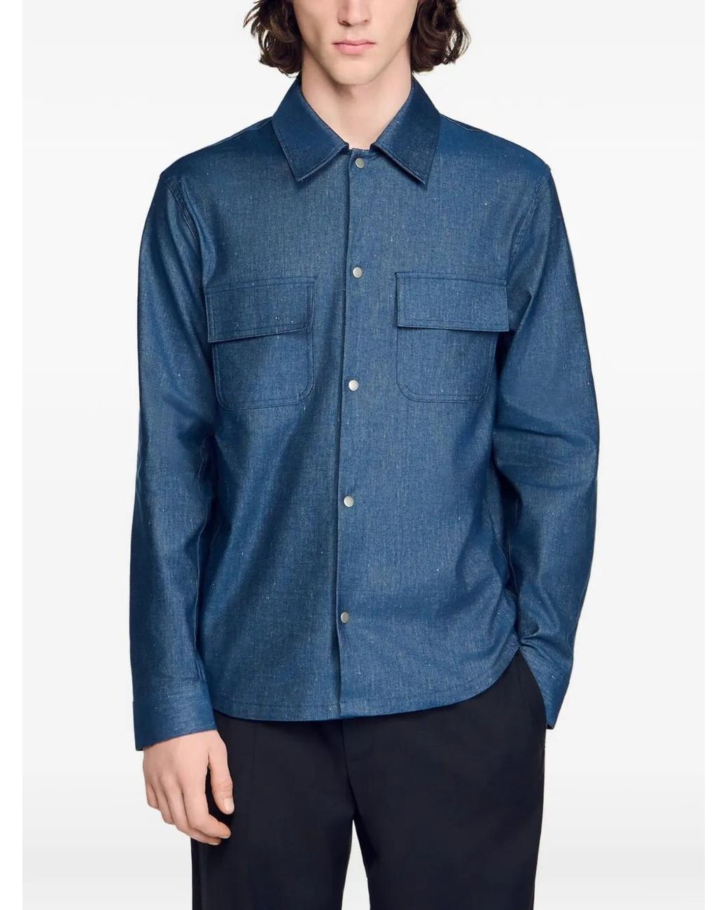 Sandro Blue Denim-Effect Cotton And Linen Shirt for men