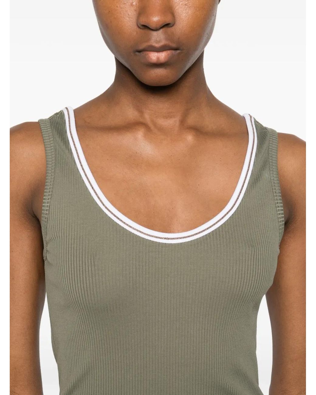 Brunello Cucinelli Gray Ribbed Trim Top