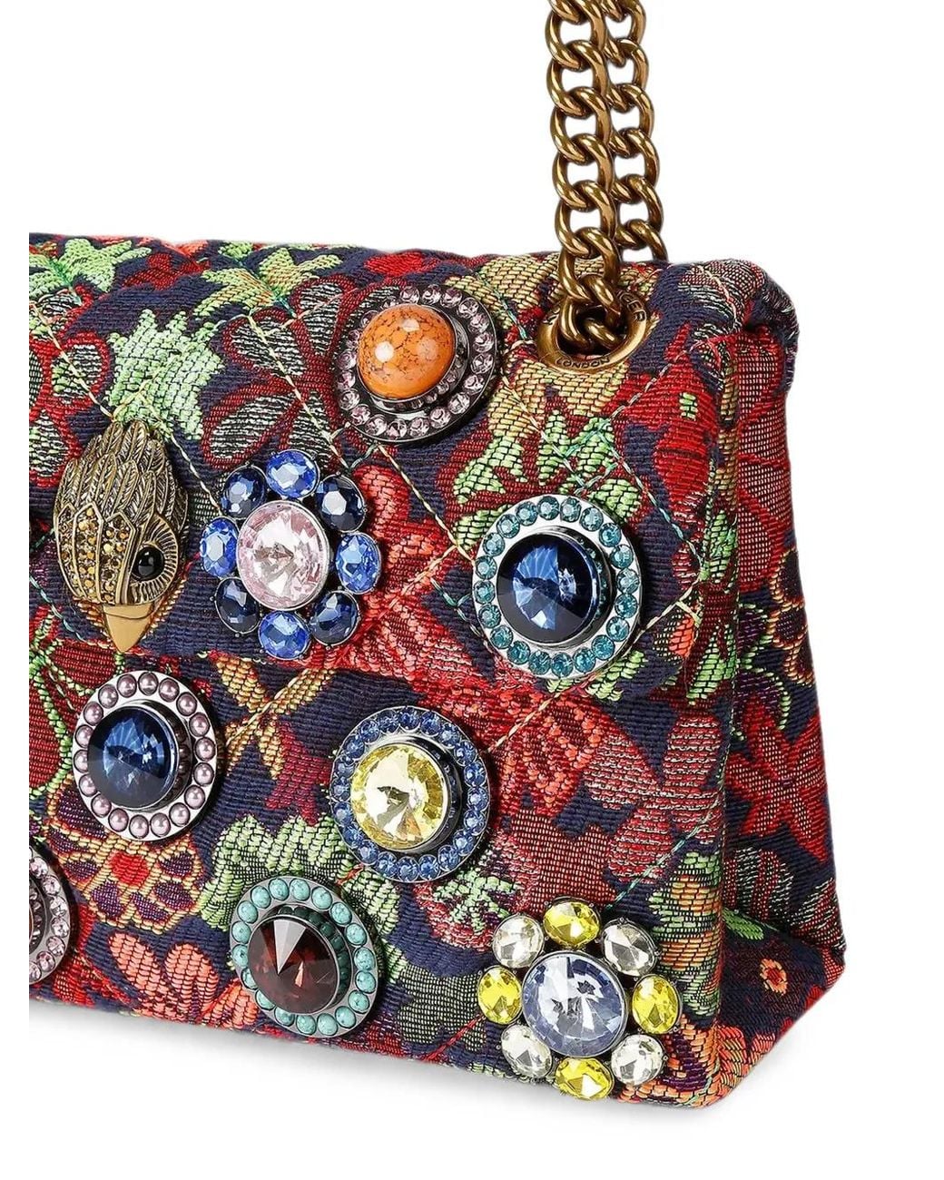 Kurt Geiger White Crystal-Embellished Floral-Tapestry Shoulder Bag
