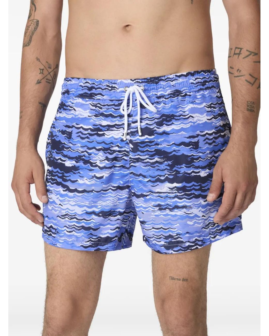 Missoni Blue Mid-Length Swim Shorts With Wave Print for men